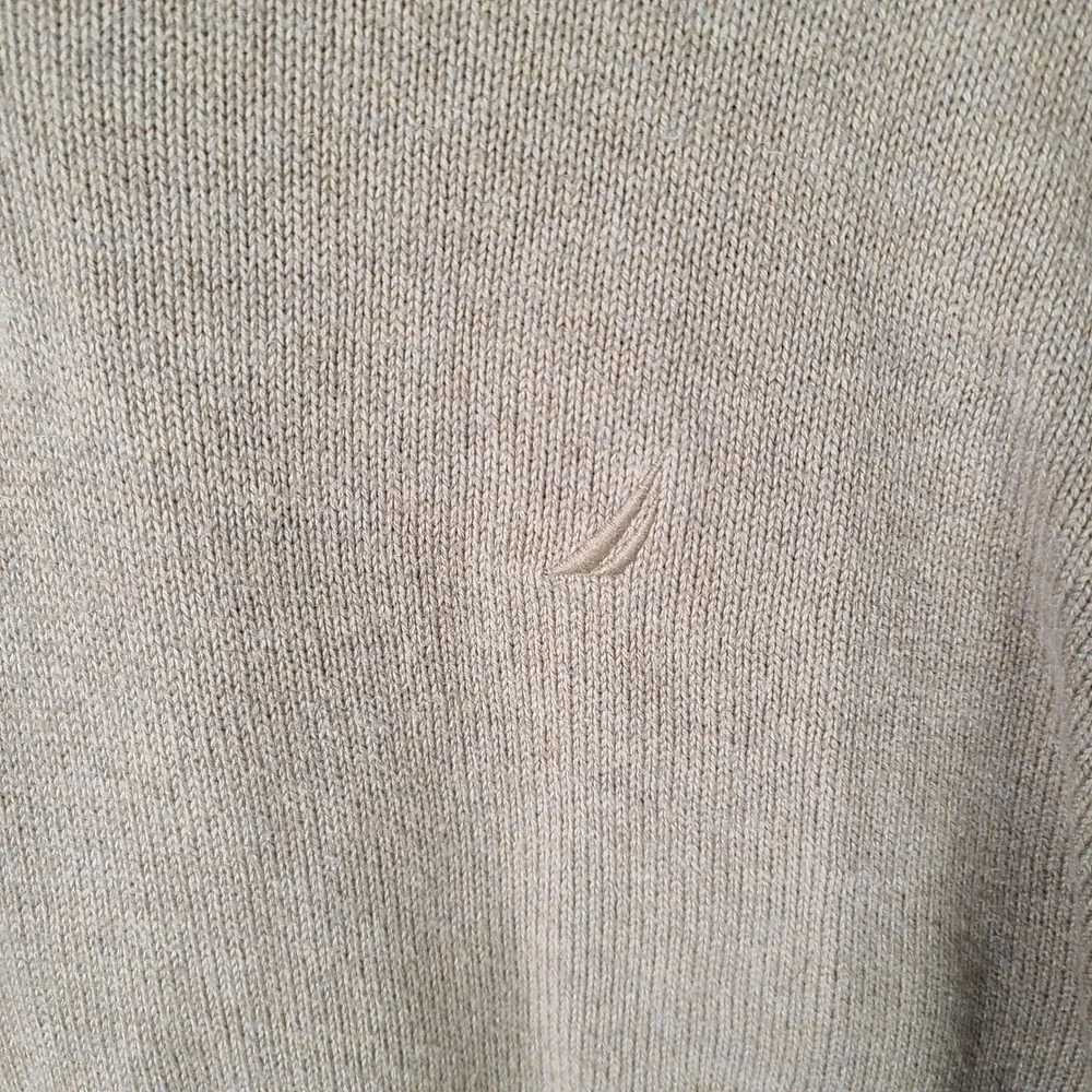 Nautica Sweater Mens Large Tan Quarter Zip Pullover Cotton Long Sleeve Casual‎